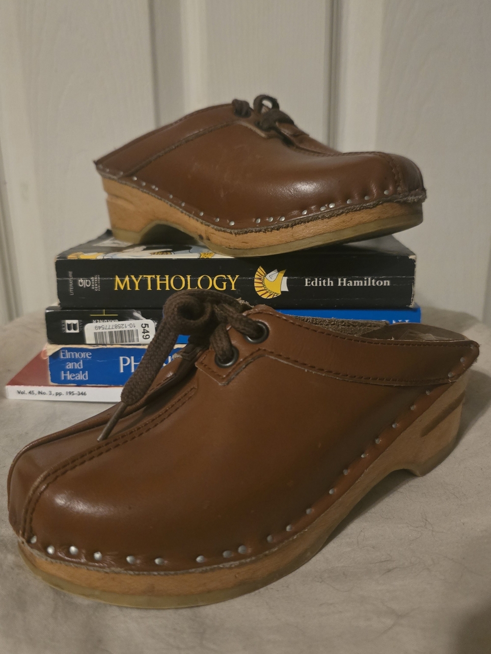 Vintage Båstad Sweden Kids Leather Lace Up Wood Clogs EU 32 US 1-2